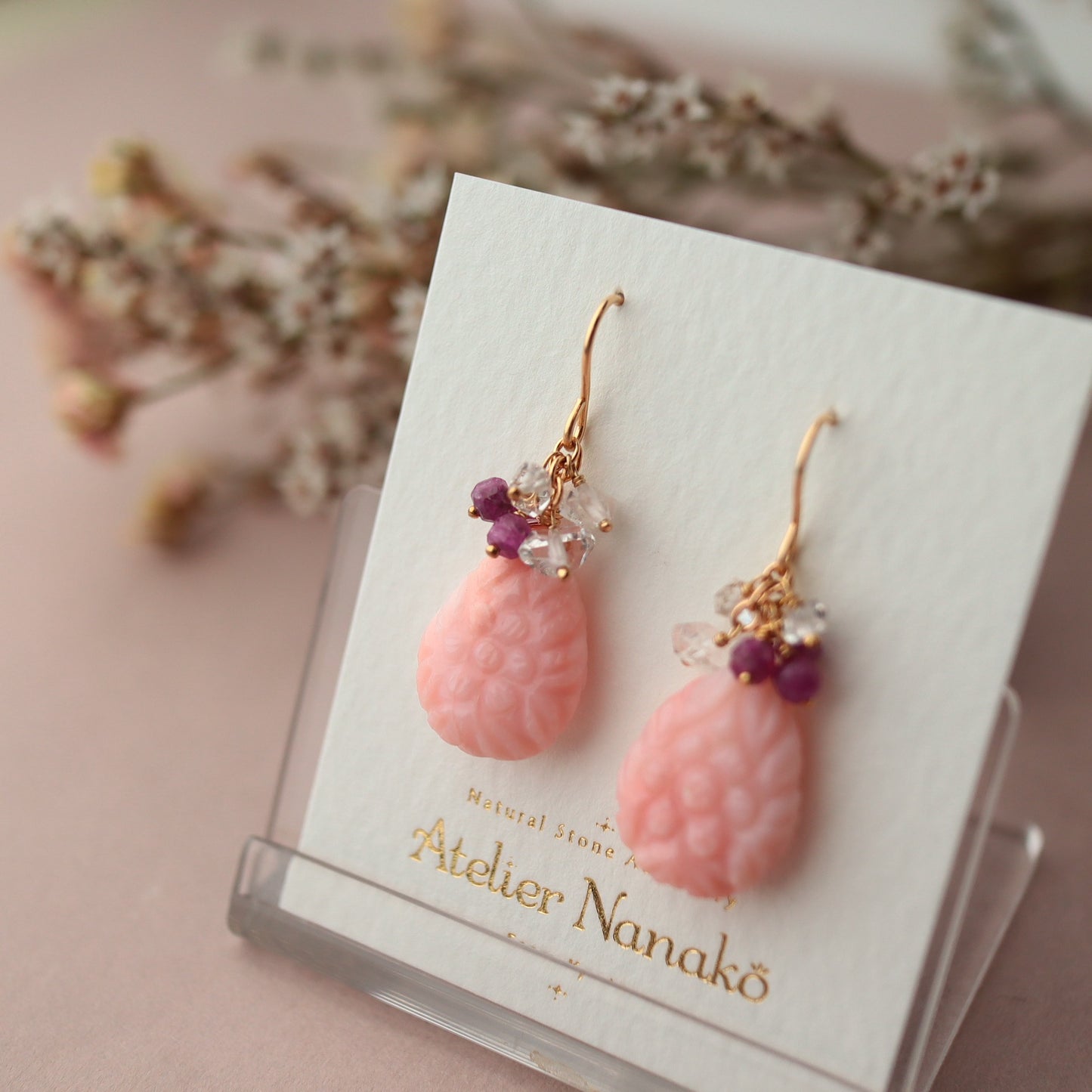Pink opal earrings
