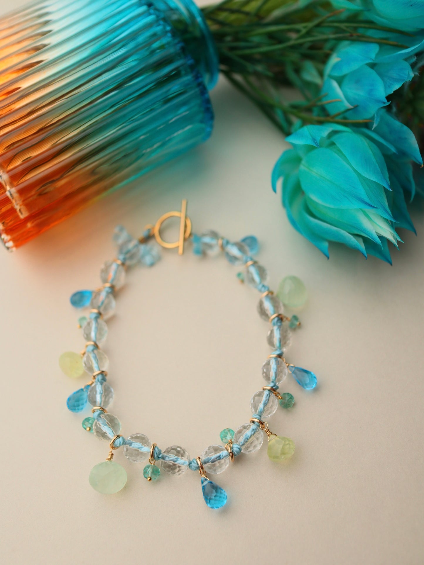 Swiss Blue Topaz and Prehnite Bracelet