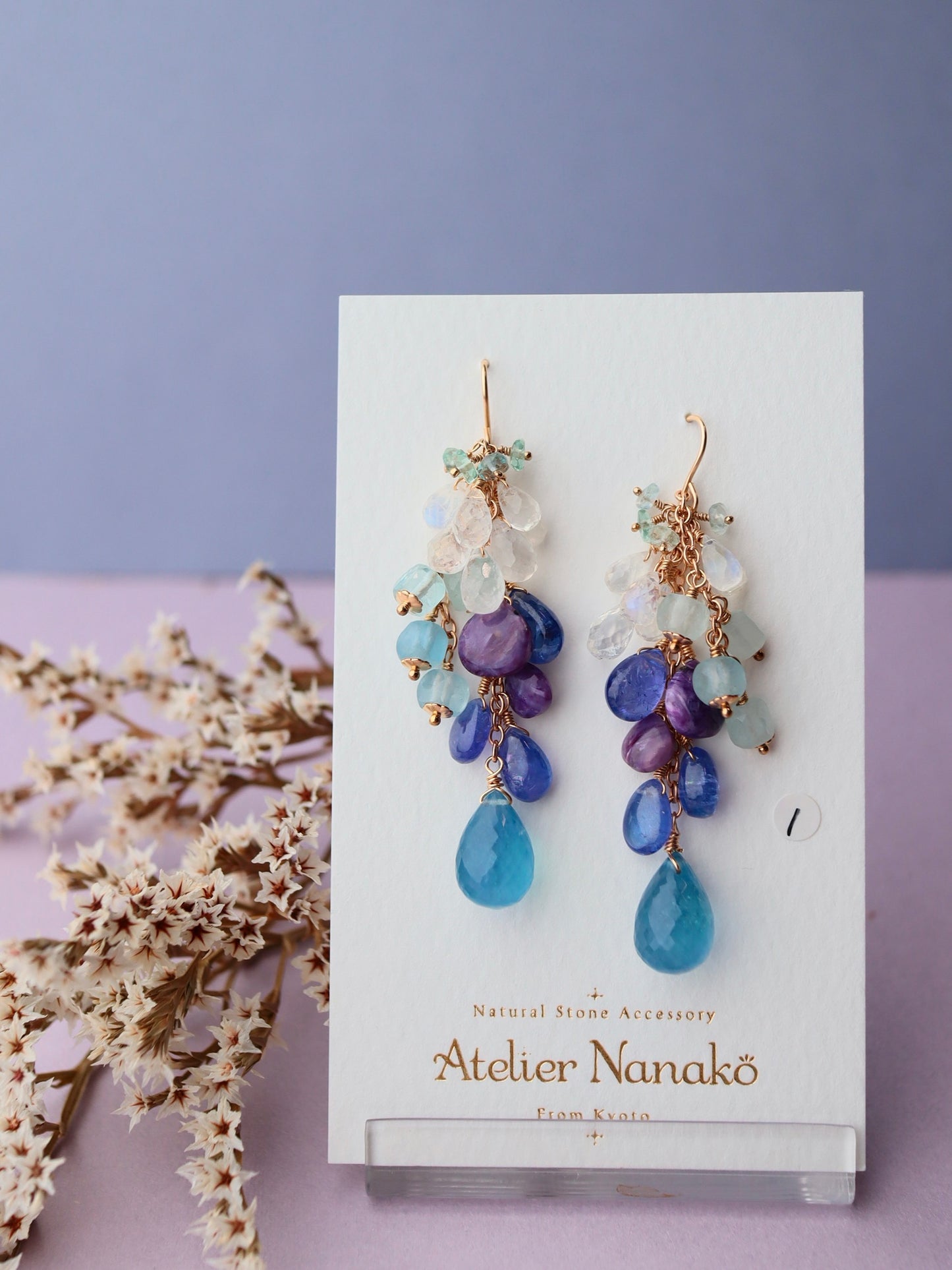 1. High quality aquamarine and blue stone earrings