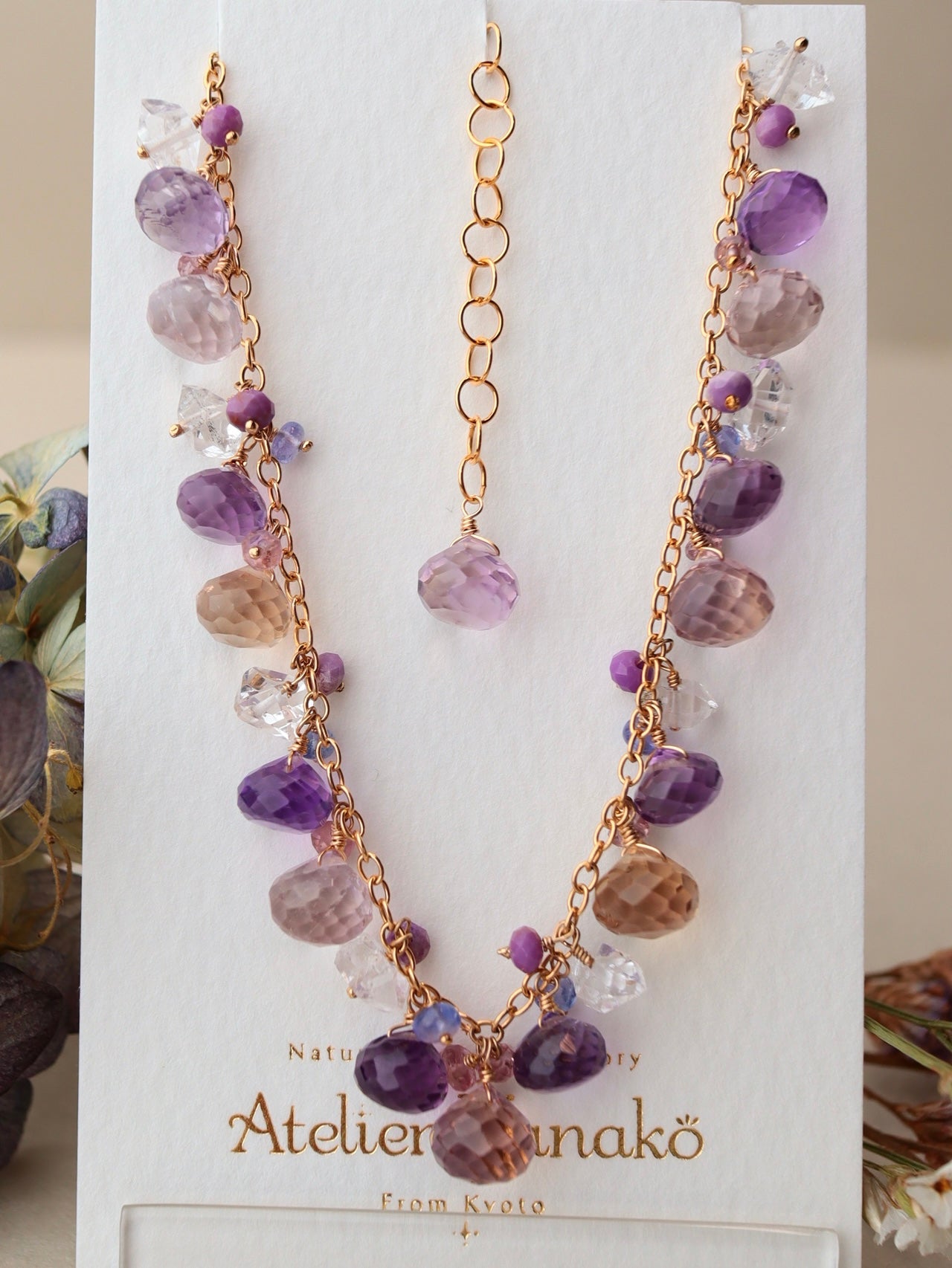 Onion cut ametrine and amethyst round necklace
