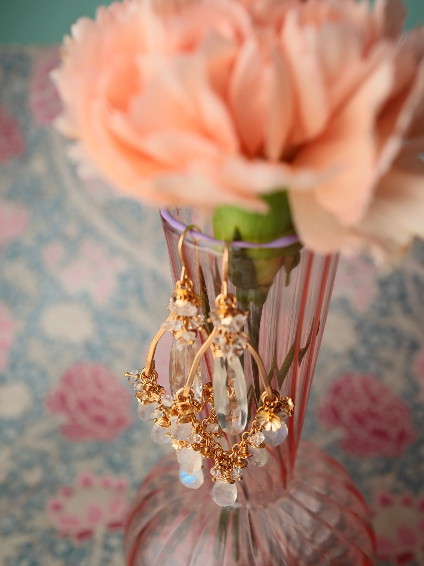Crystal and Moonstone Chandelier Earrings