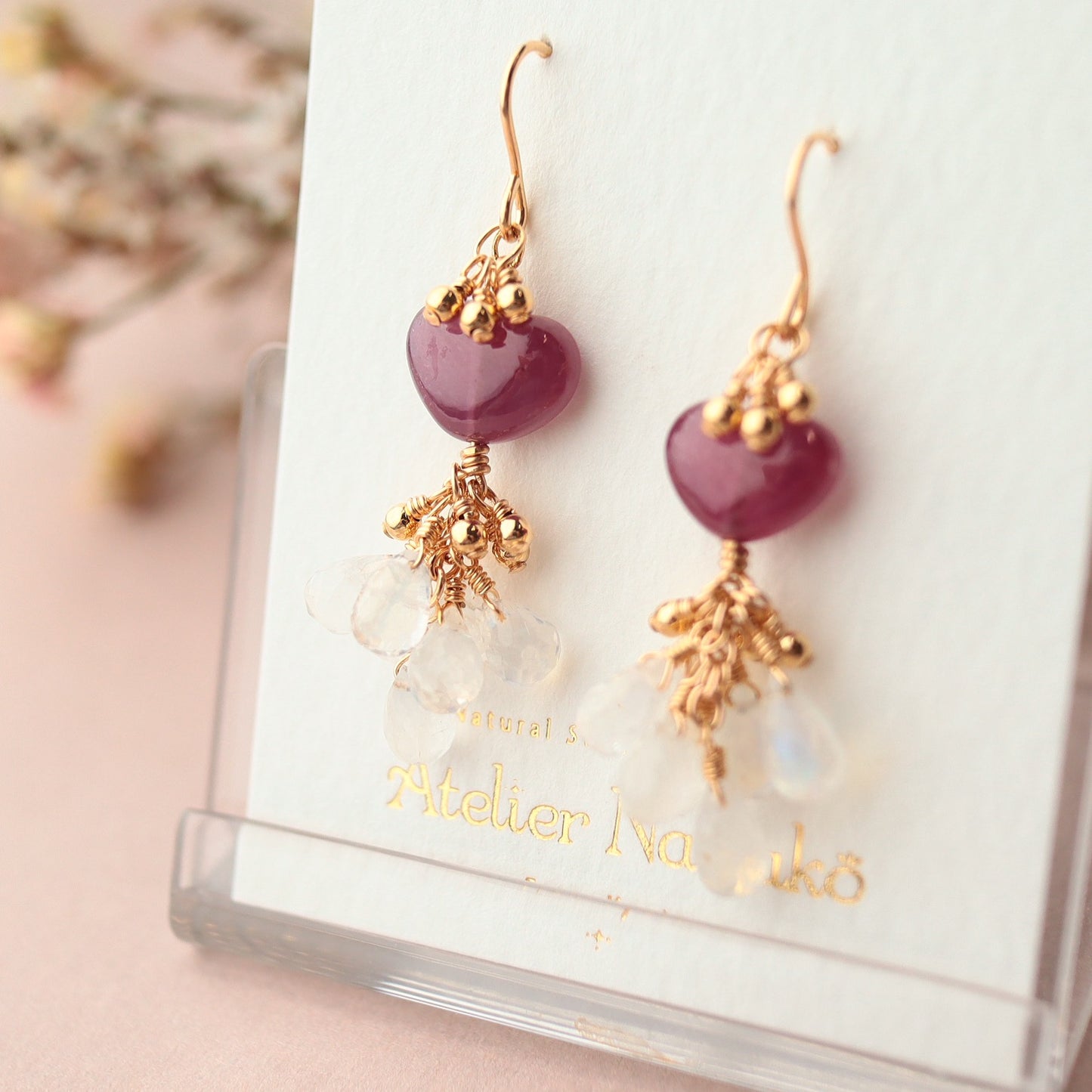 Heart pink sapphire earrings