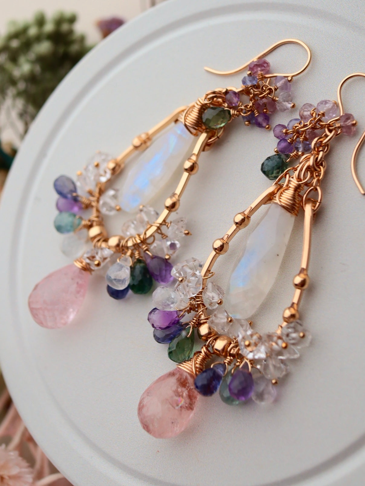 【Pre-order sale】Large morganite chandelier earrings