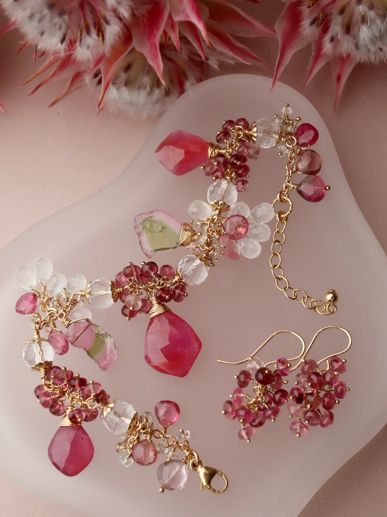Watermelon Tourmaline and Pink Sapphire Bracelet