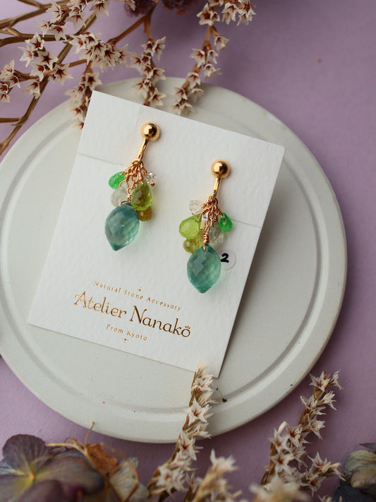 ② Fluorite and yellow-green stone earrings