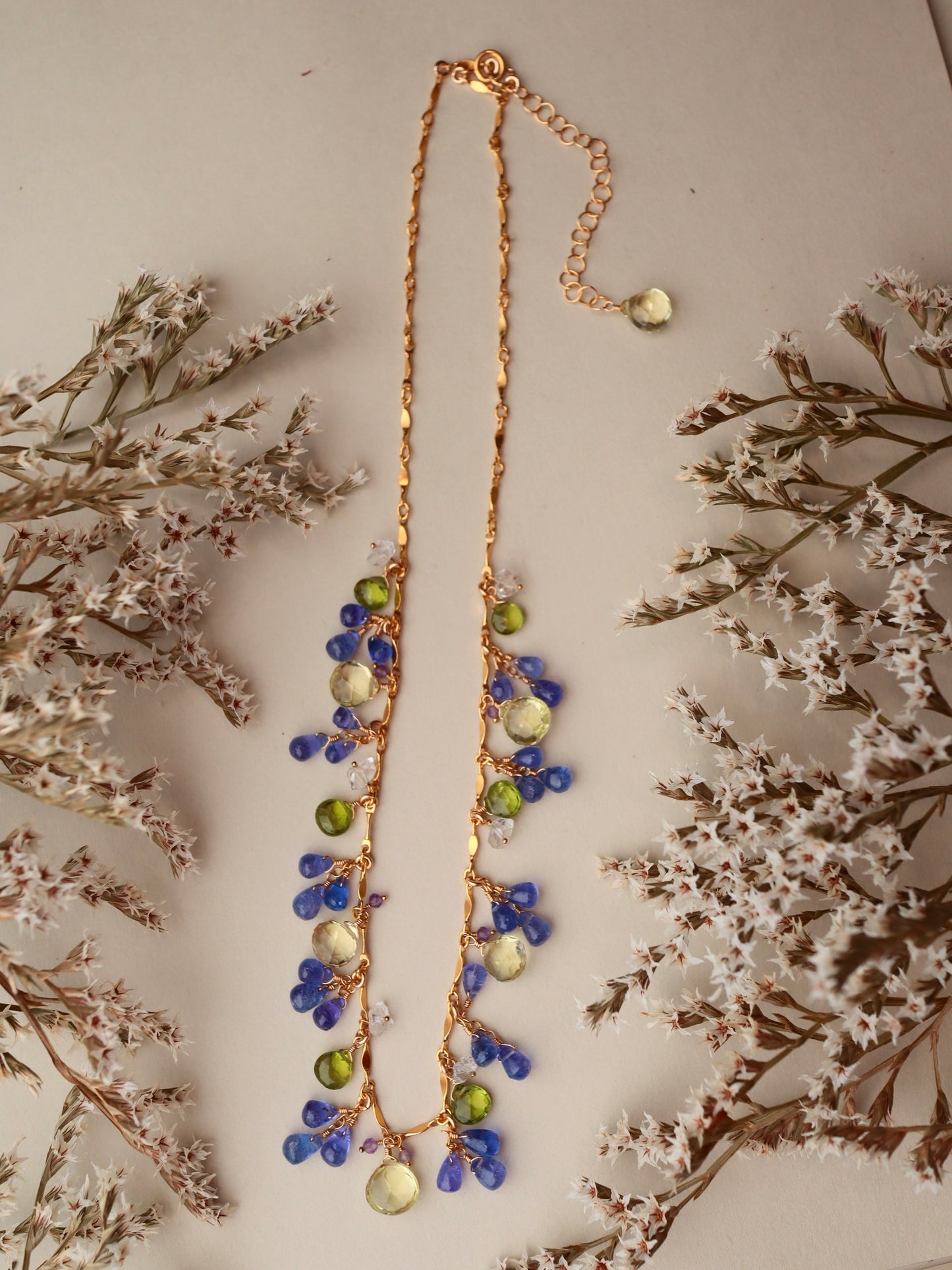 【Pre-order sale】Round necklace with Tanzanite and lemon quartz