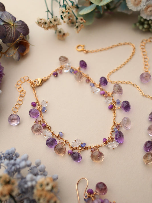 Onion cut ametrine and amethyst bracelet