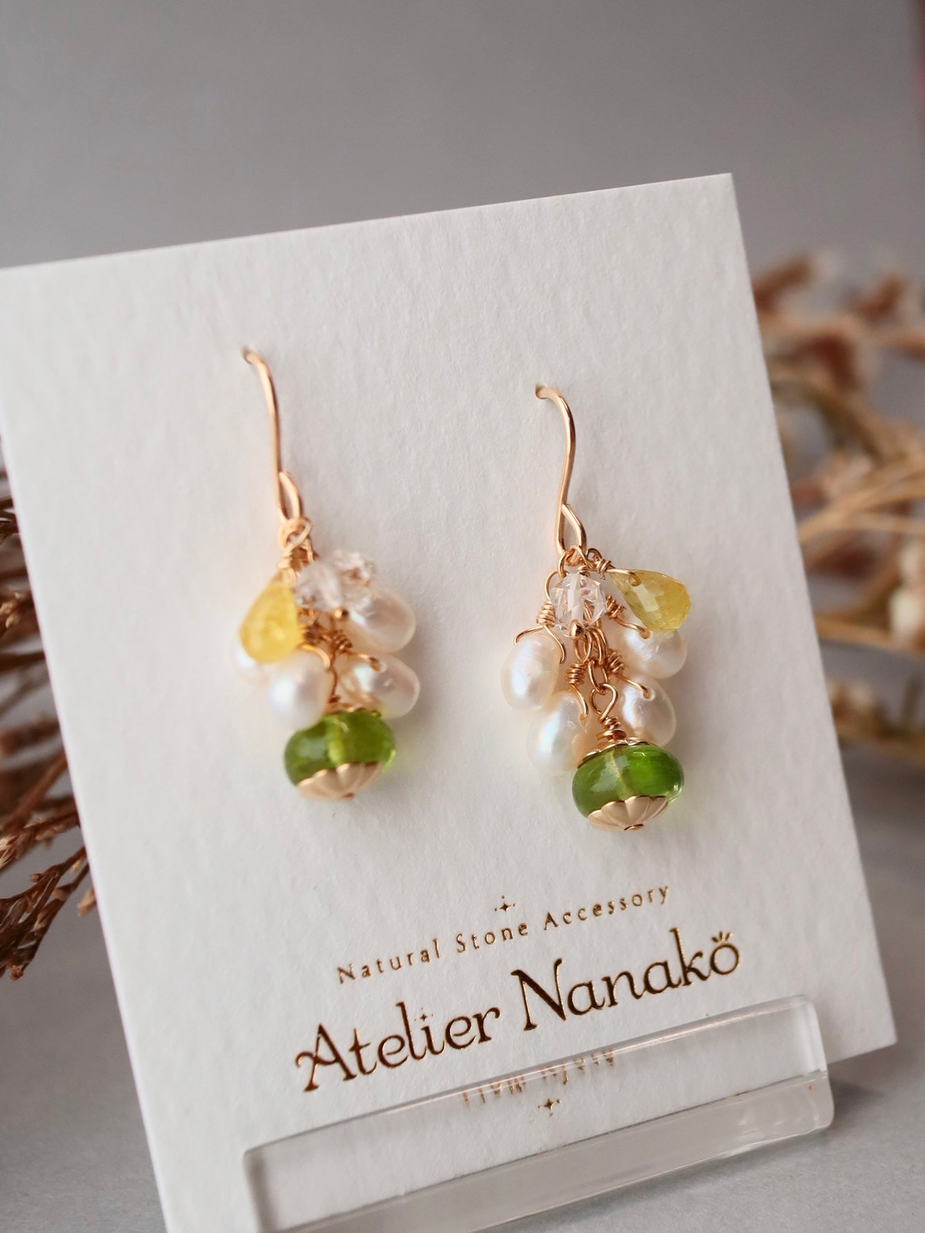Peridot and freshwater pearl earrings