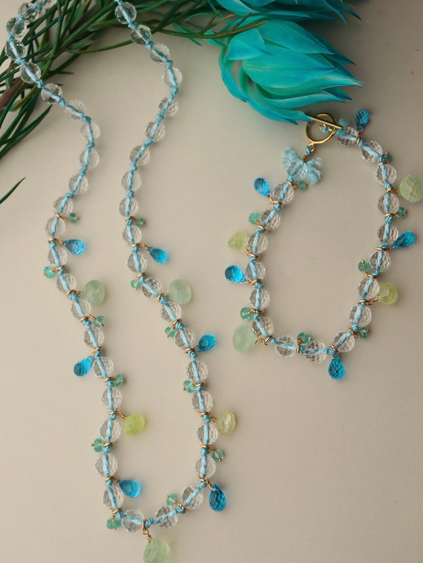 Swiss Blue Topaz and Prehnite necklace