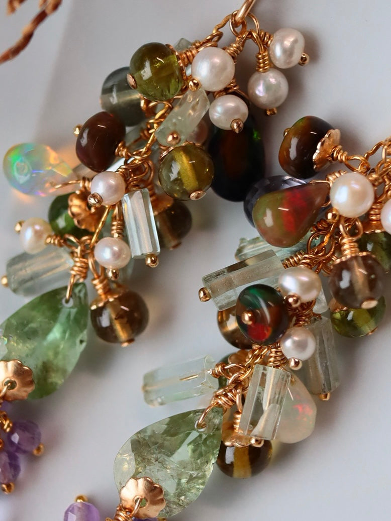 “Autumn Arrives in the Night” — Black Opal & Tourmaline Earrings