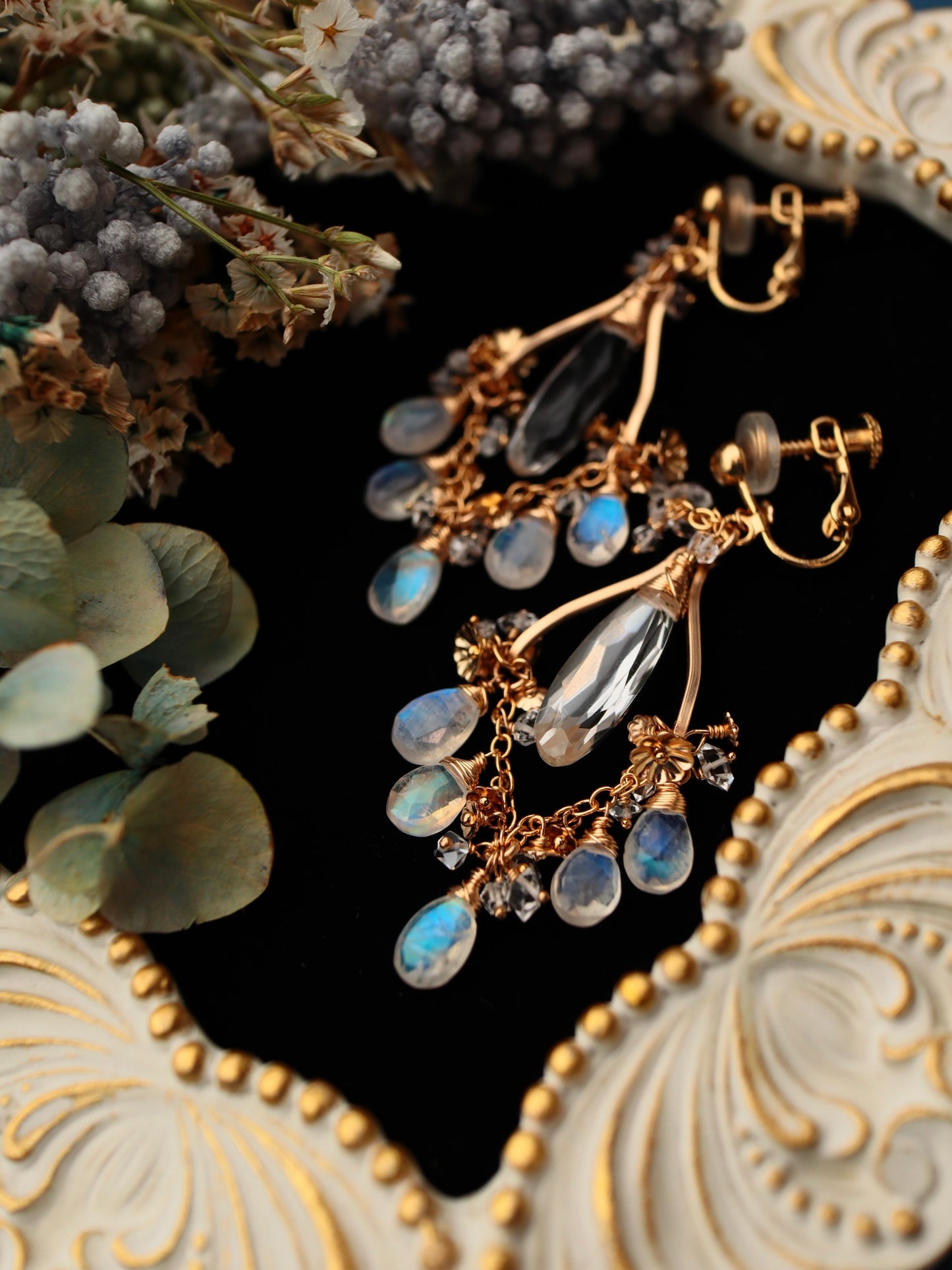 Crystal and Moonstone Chandelier Earrings