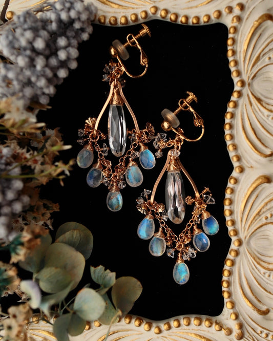 Crystal and Moonstone Chandelier Earrings