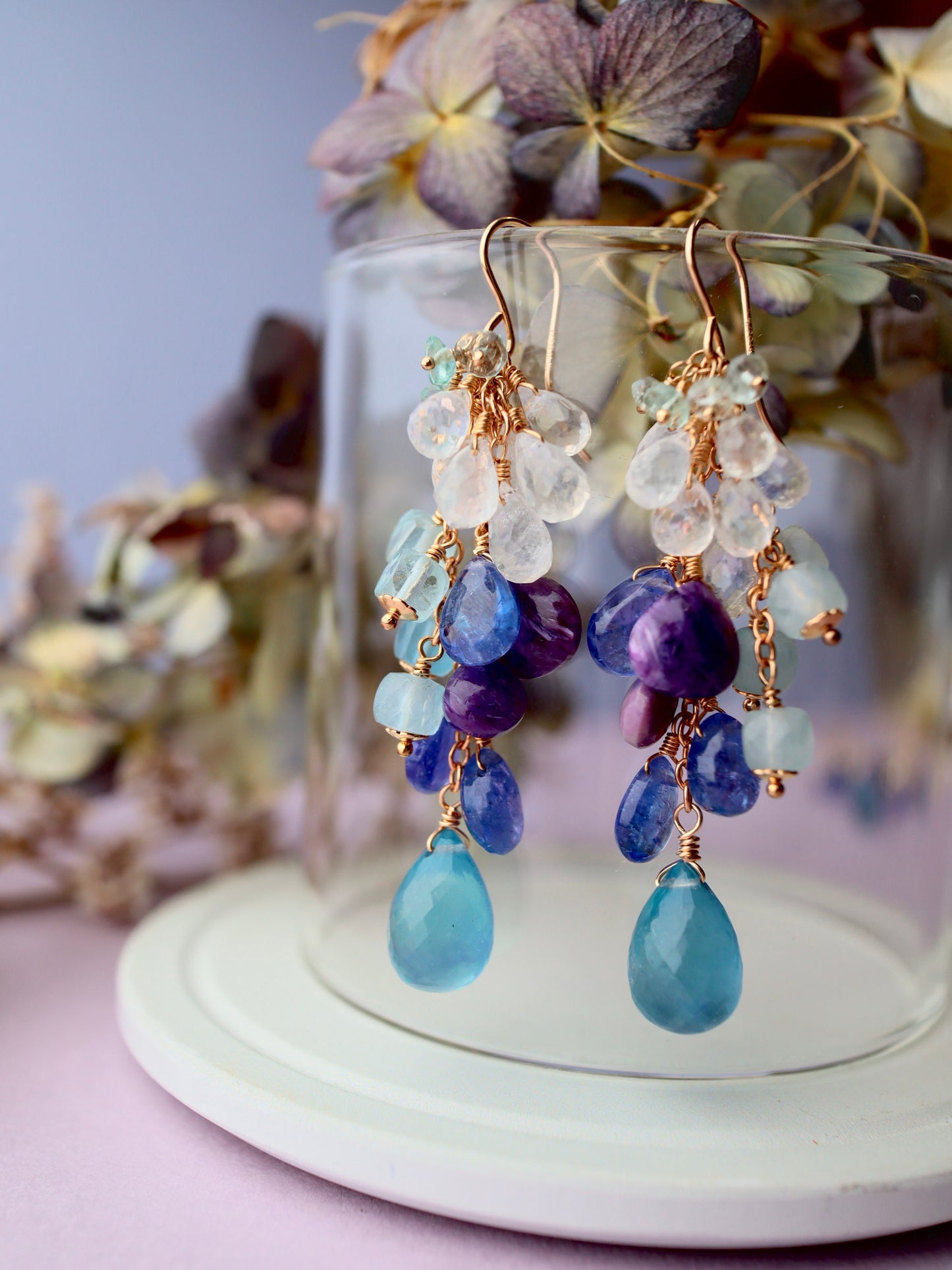 1. High quality aquamarine and blue stone earrings