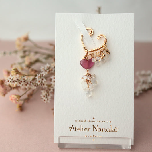 Heart pink sapphire ear cuff