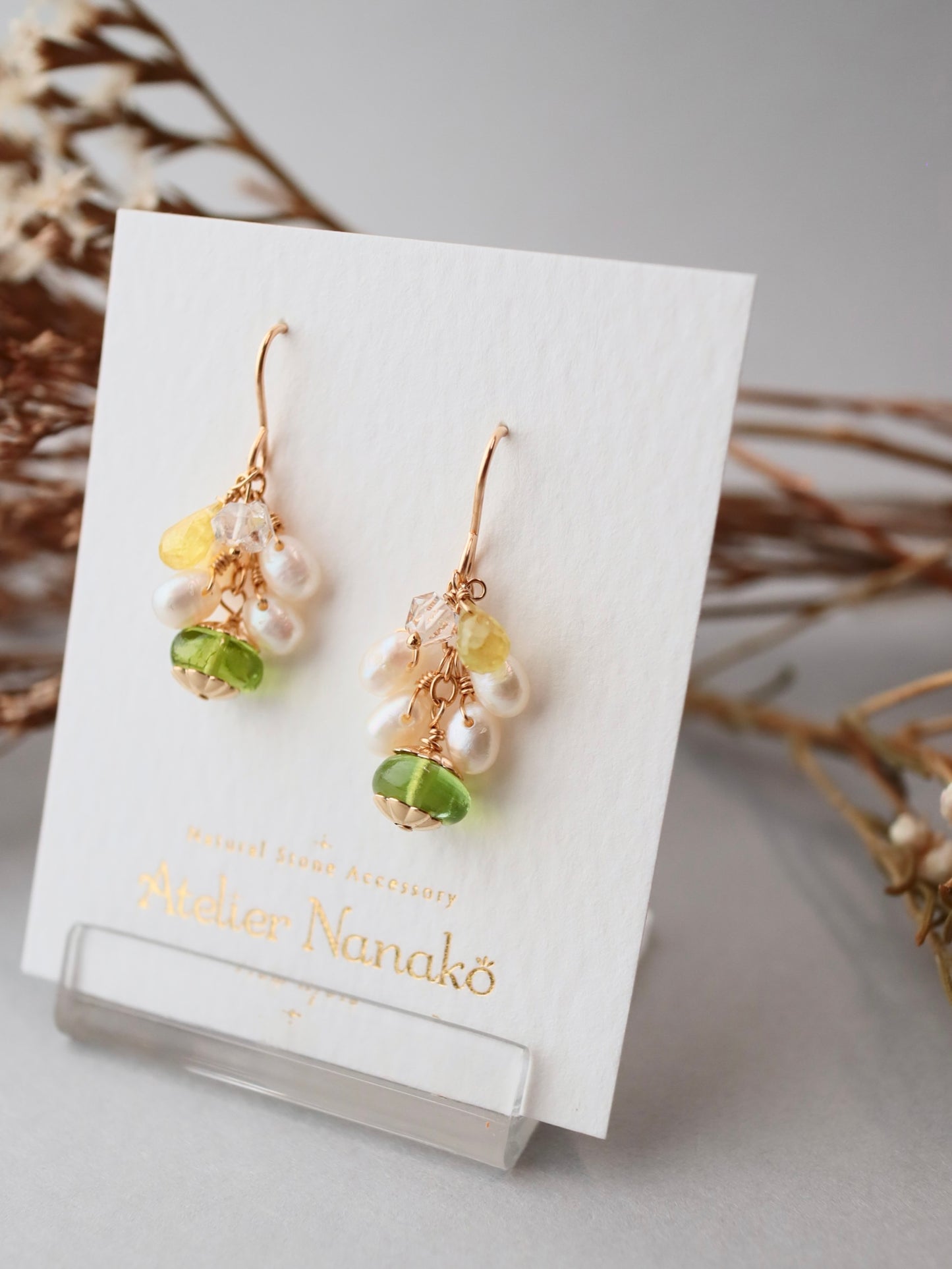 Peridot and freshwater pearl earrings
