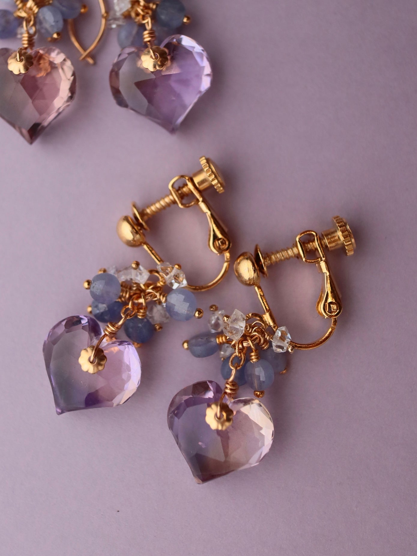 Heart-shaped ametrine earrings