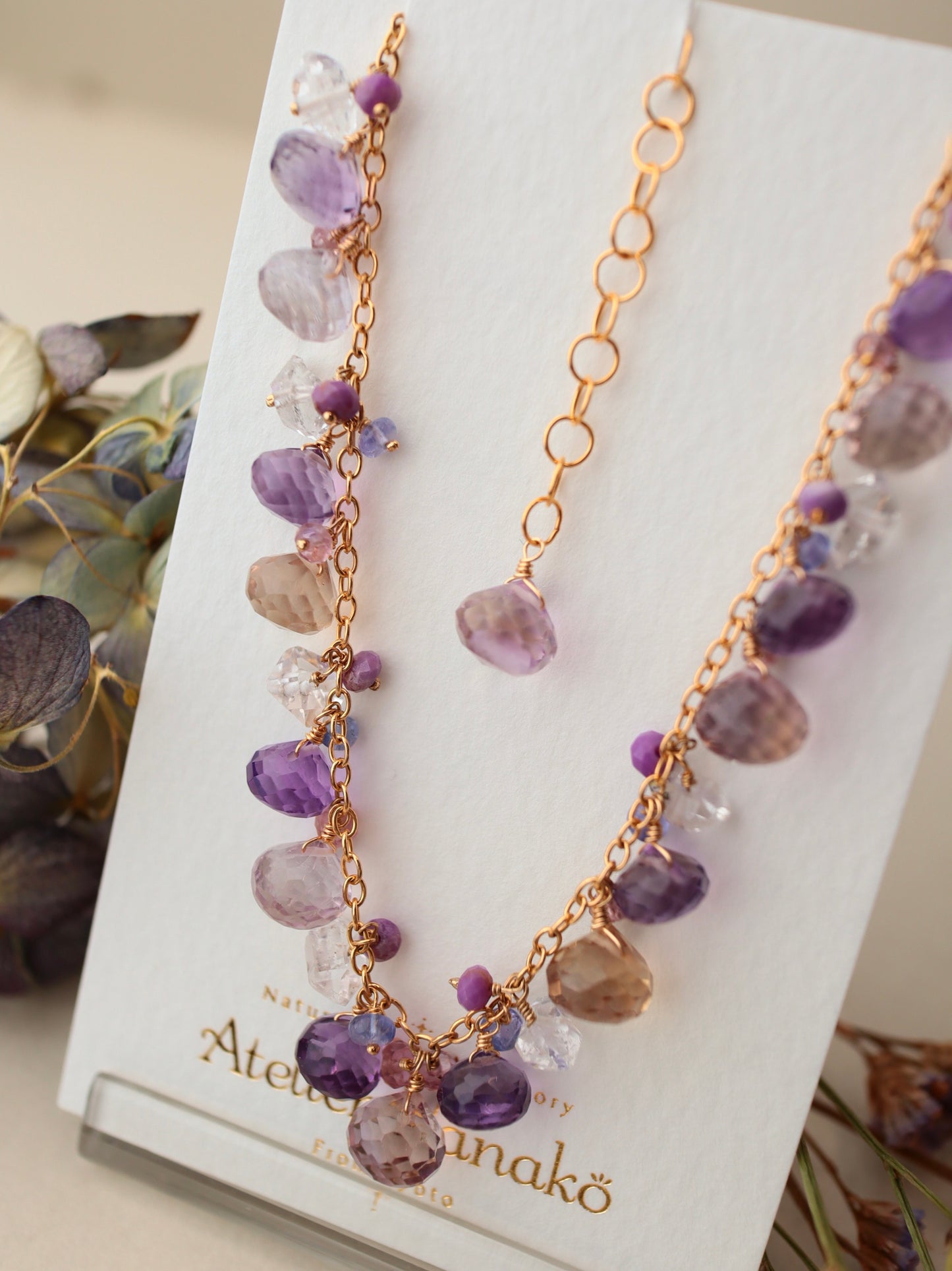 Onion cut ametrine and amethyst round necklace