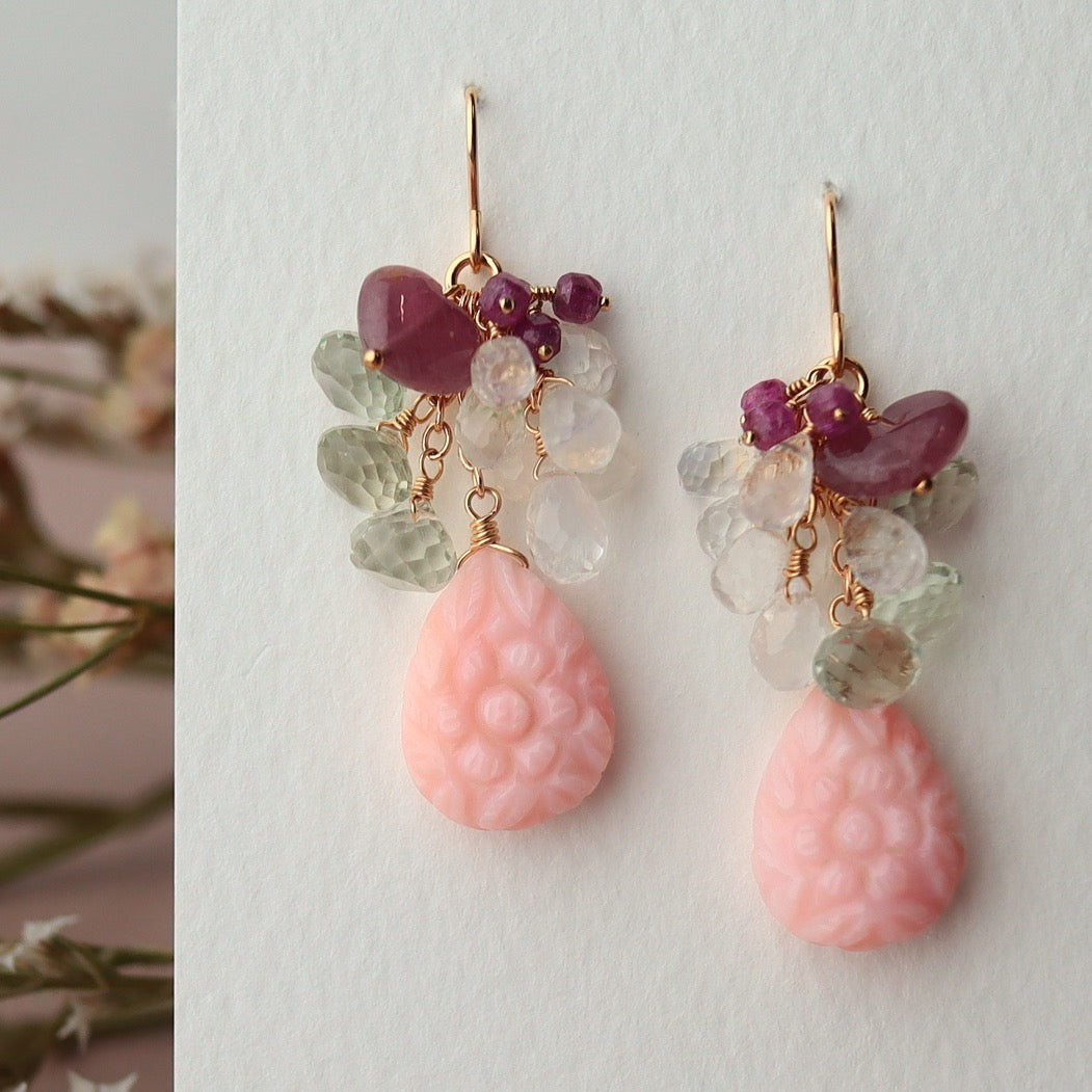 Pink opal and heart-shaped pink sapphire earrings