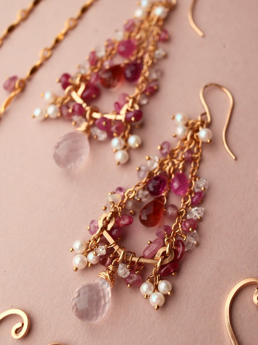 Strawberry colored chandelier earrings