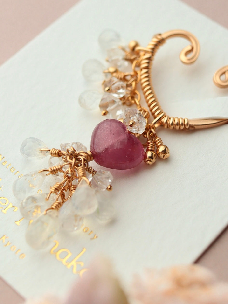 Heart shaped pink sapphire ear cuff