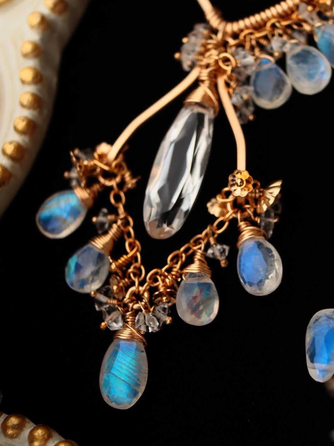 Crystal and moonstone chandelier cuff