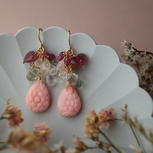 Pink opal and heart-shaped pink sapphire earrings
