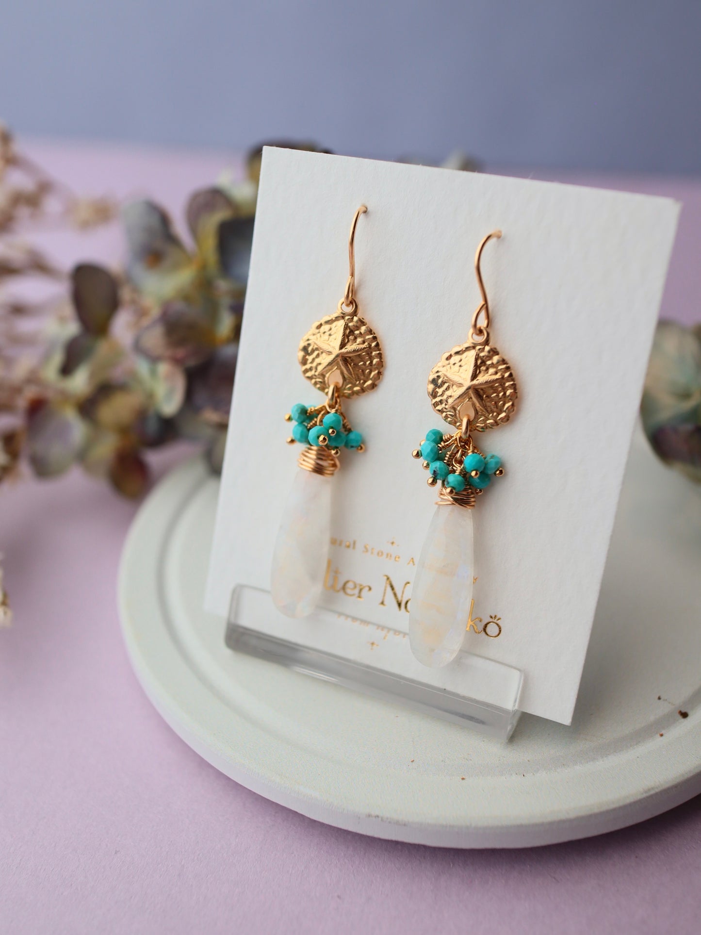 Moonstone and turquoise earrings