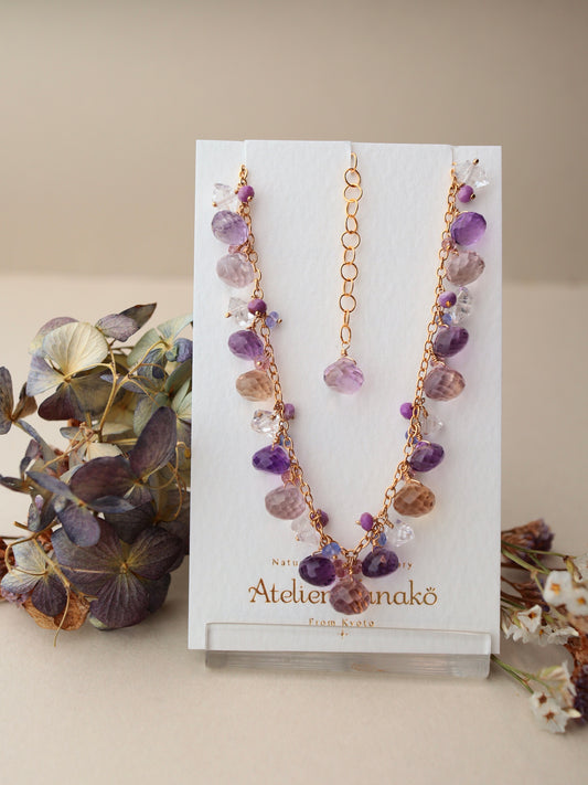 Onion cut ametrine and amethyst round necklace
