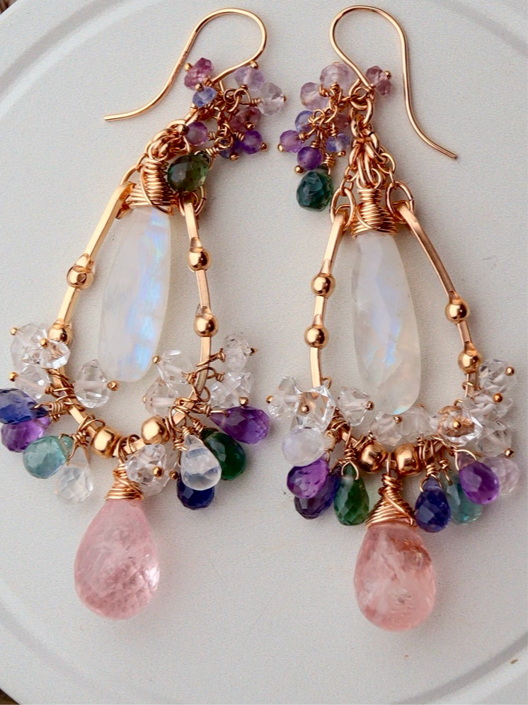 【Pre-order sale】Large morganite chandelier earrings