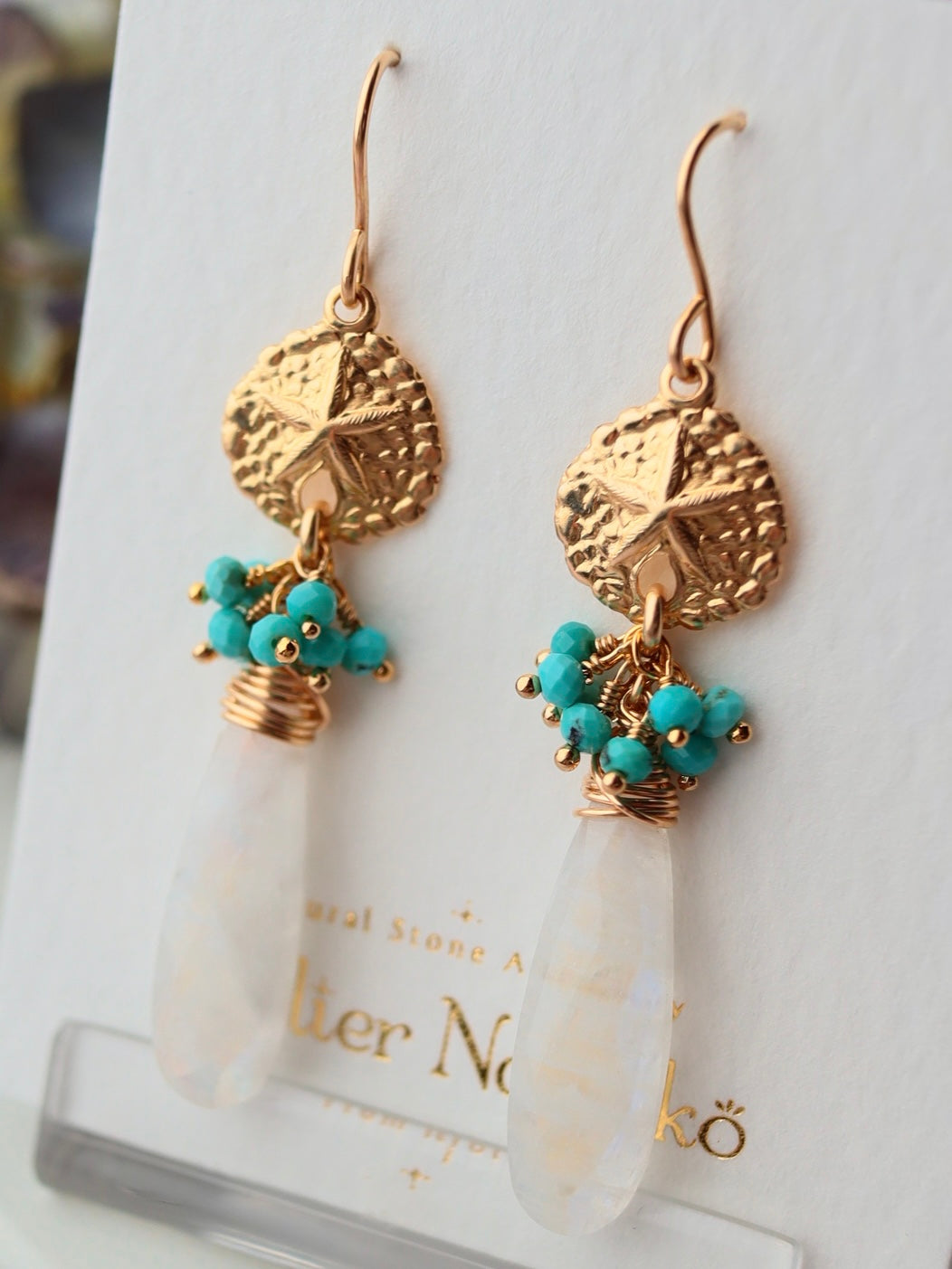 Moonstone and turquoise earrings
