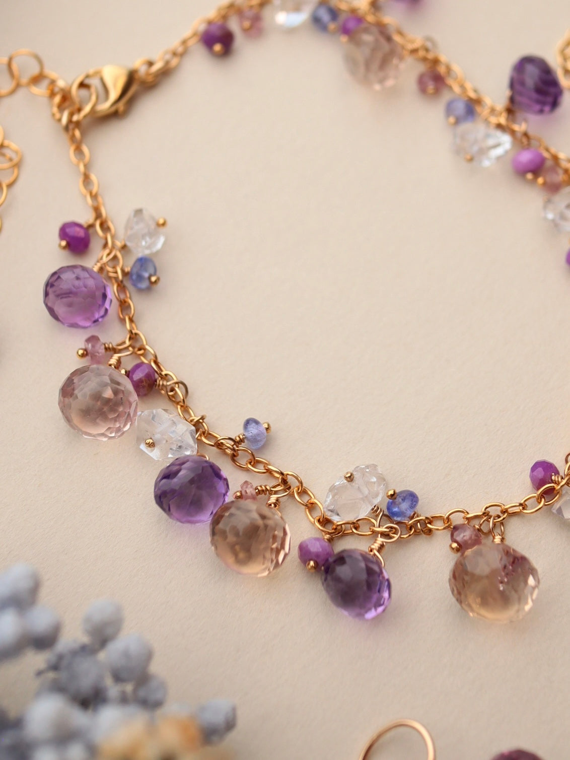Onion cut ametrine and amethyst bracelet