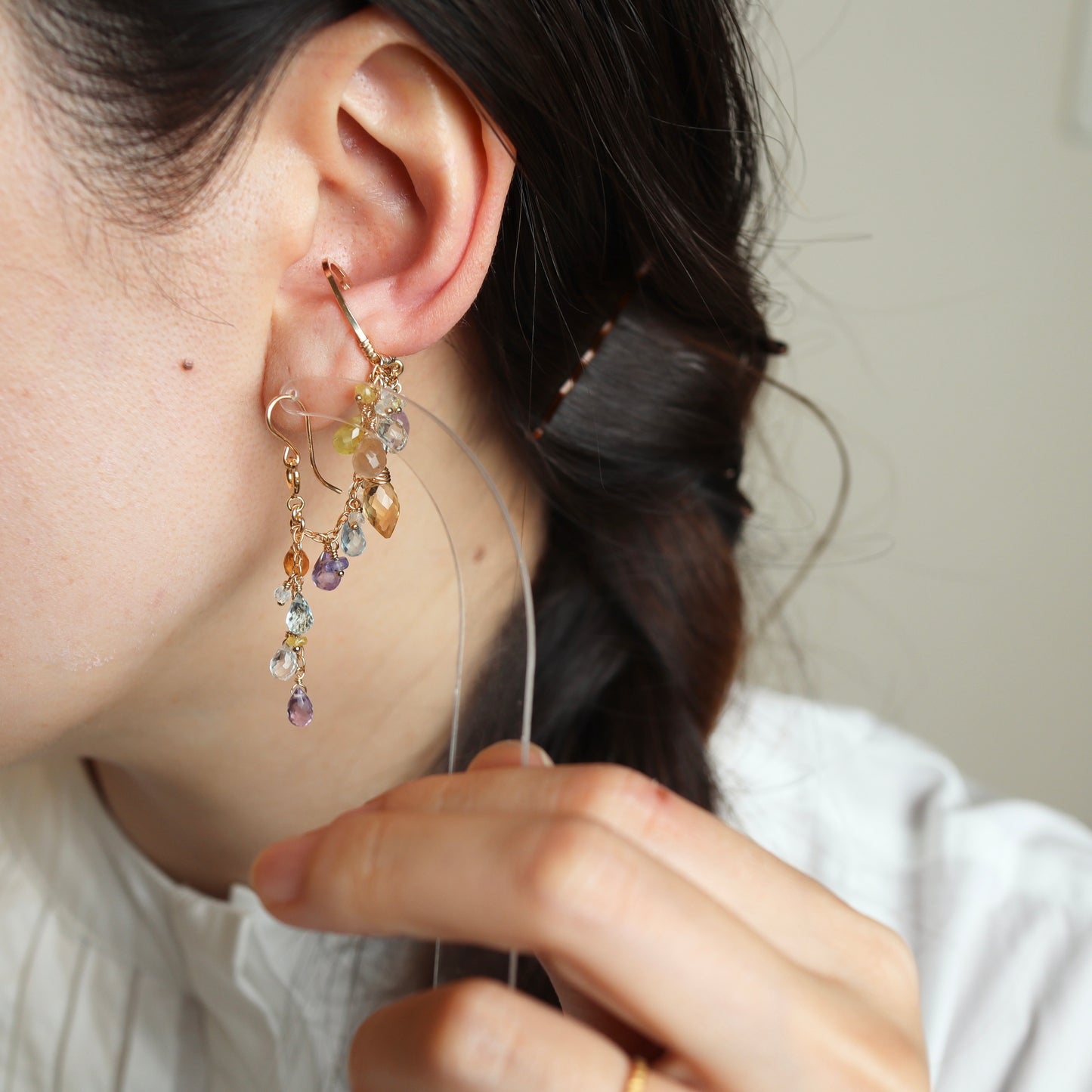 Swiss blue topaz 3-way ear cuff