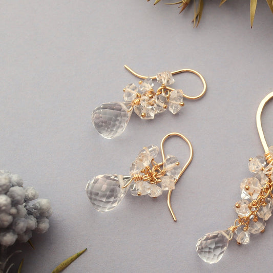 Quartz Drop and Herkimer Diamond Earrings