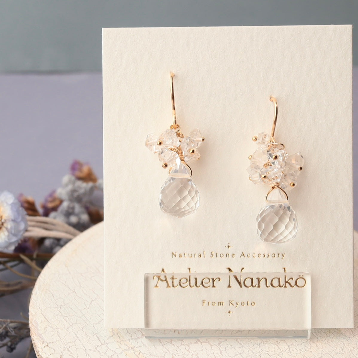 Quartz Drop and Herkimer Diamond Earrings