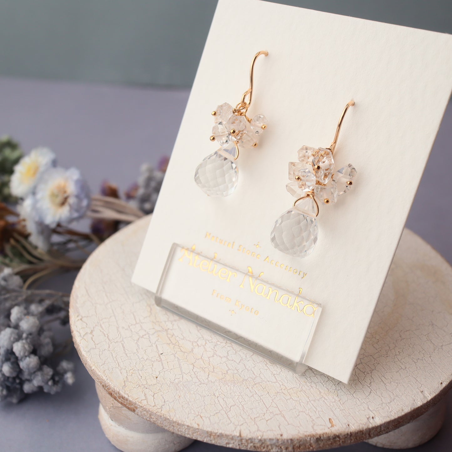 Quartz Drop and Herkimer Diamond Earrings
