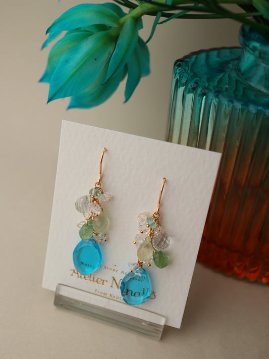 [short] Swiss blue topaz and prehnite earrings