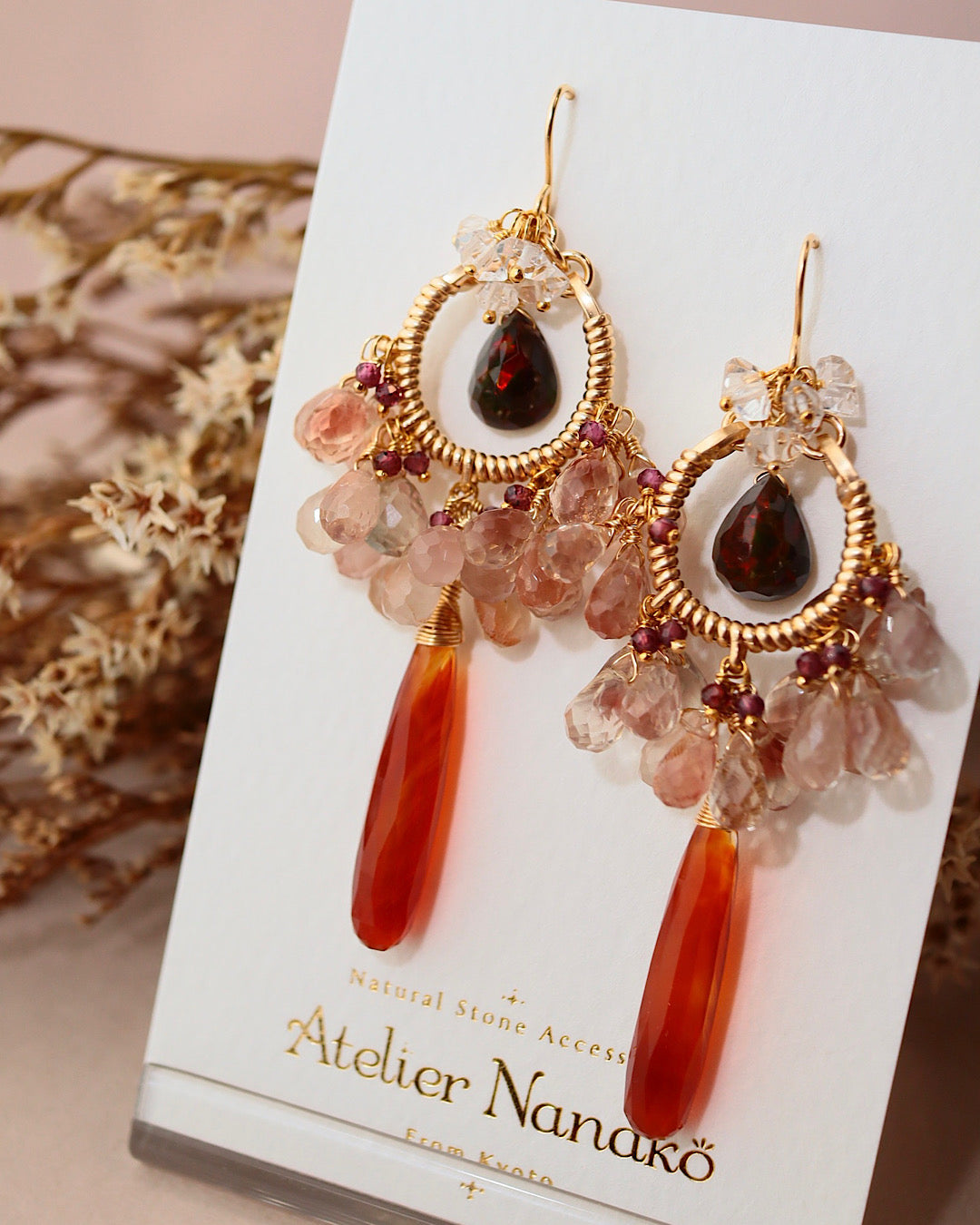 ③【Between Night and Morning】　Black Opal and Sardonyx Chandelier Earrings