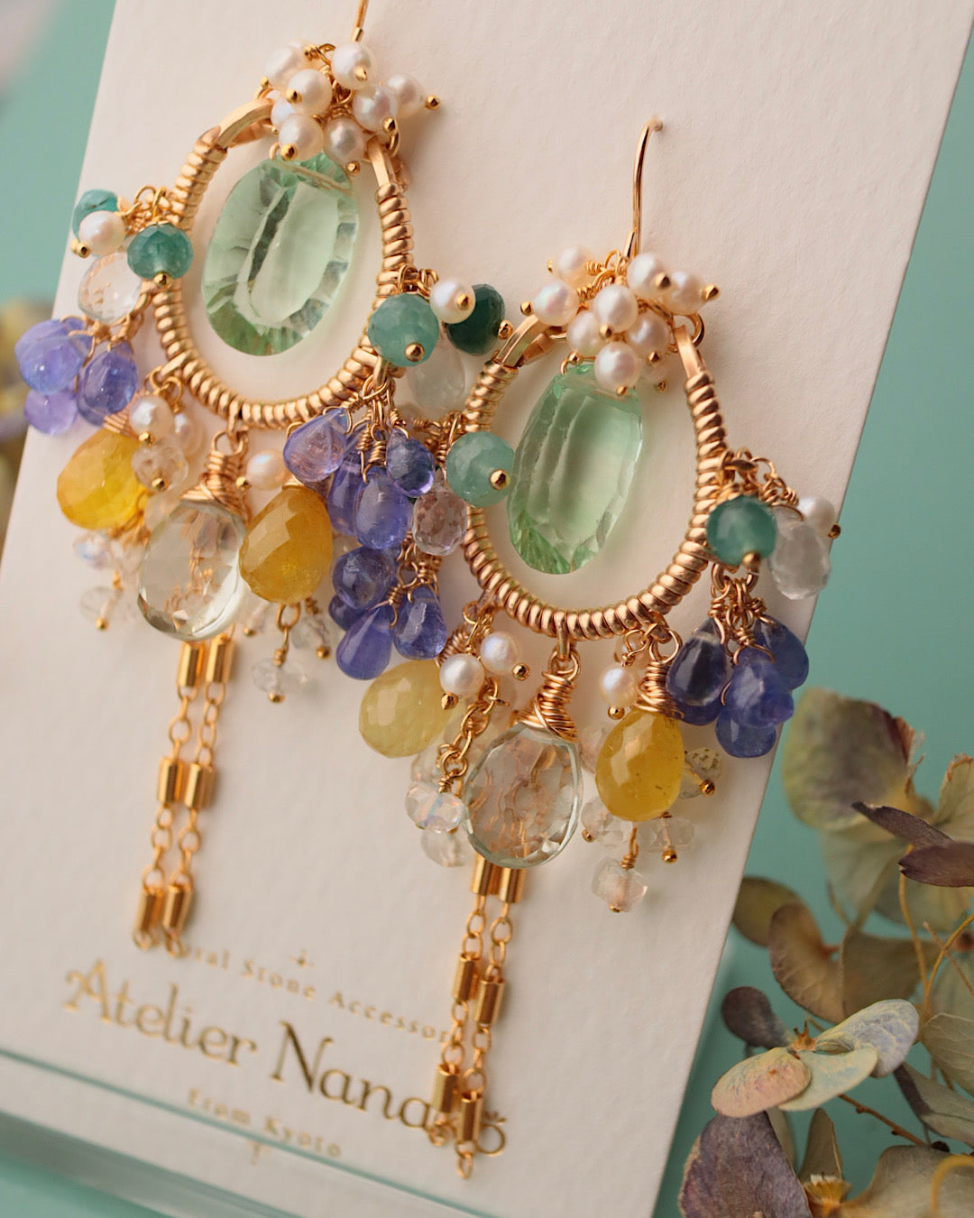 [One-of-a-kind] Fluorite Tassel Chandelier Earrings (Pierced/Clip-on)