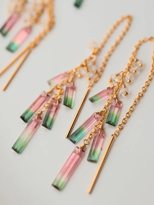 [5-piece type] Watermelon tourmaline American earrings