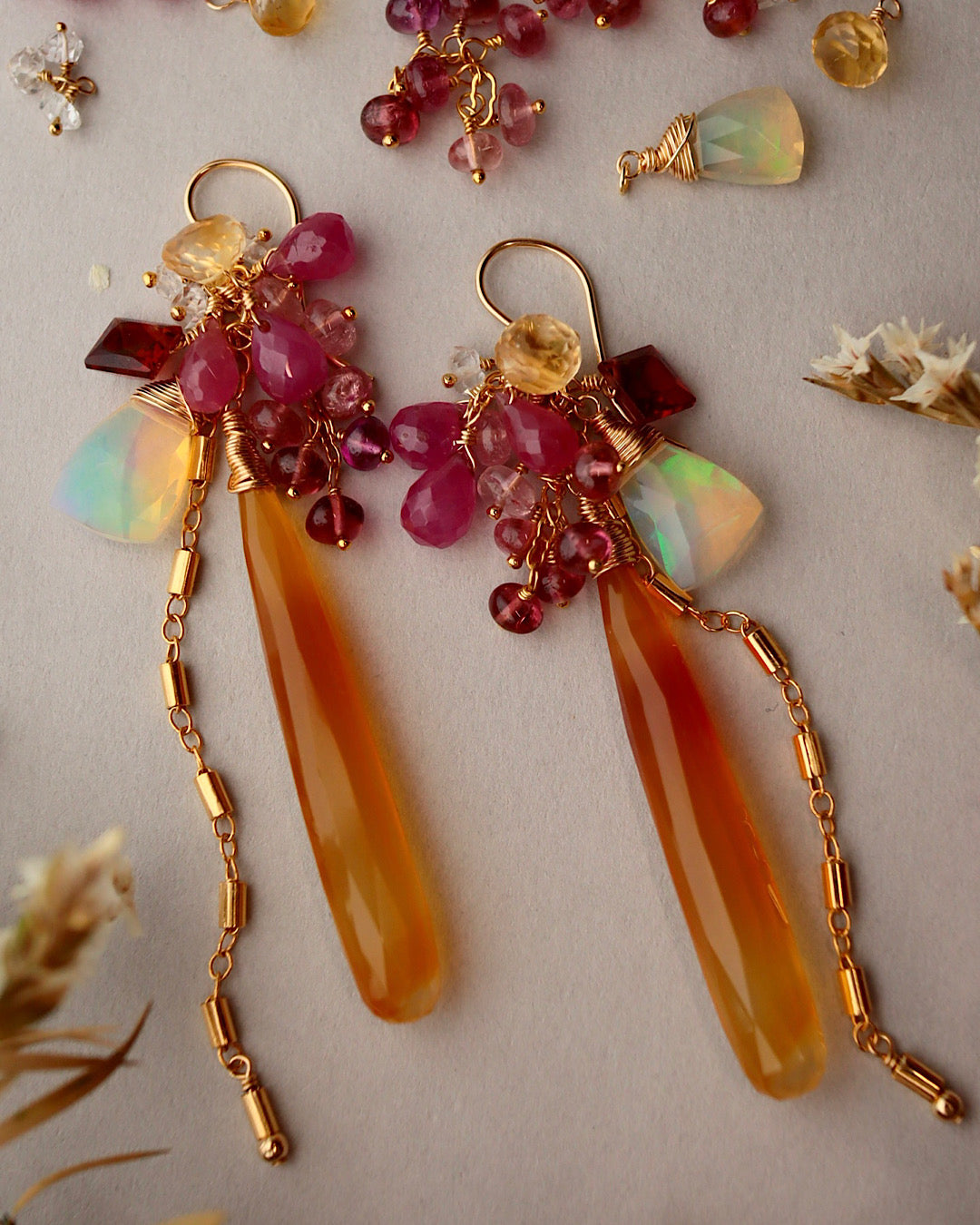 ①Sardonyx long earrings