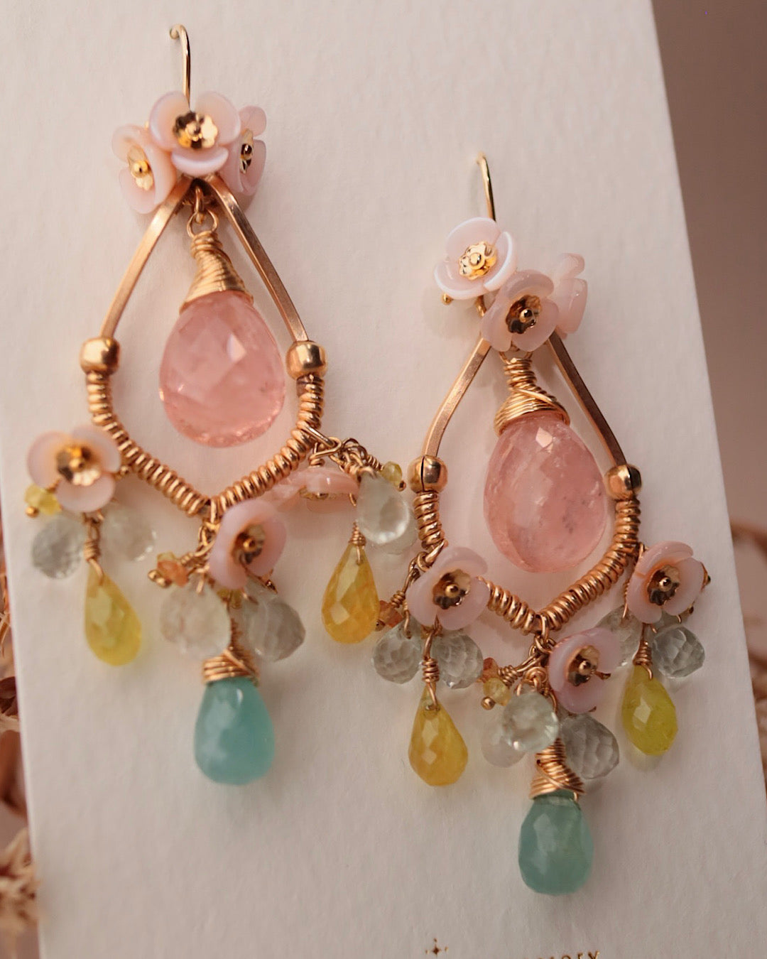 [One-of-a-kind] Morganite and Grandidierite Chandelier Earrings