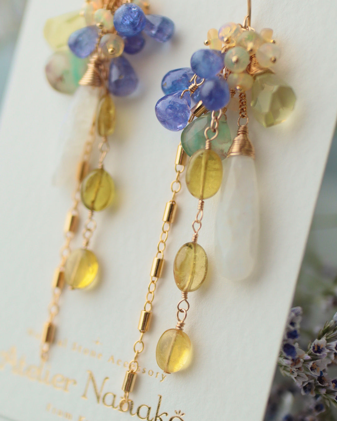 【Aqua Bloom】Tanzanite and Moonstone Earrings