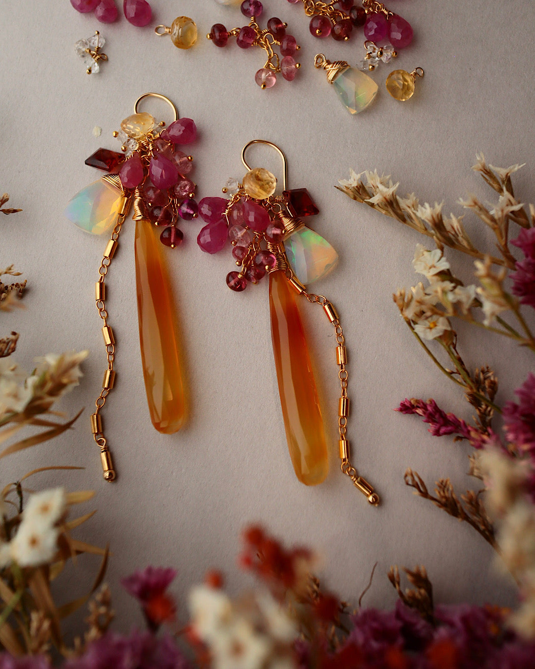 ①Sardonyx long earrings
