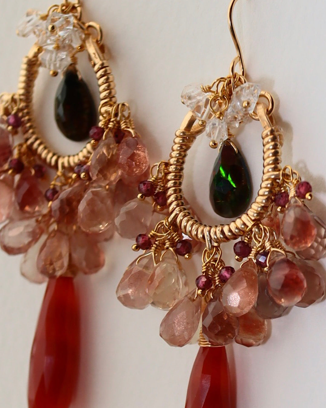 ①【Between Night and Morning】　Black Opal and Sardonyx Chandelier Earrings