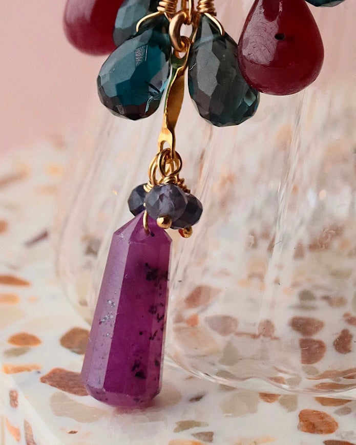 [Stories in Red] Ruby and London Blue Topaz Chandelier Earrings