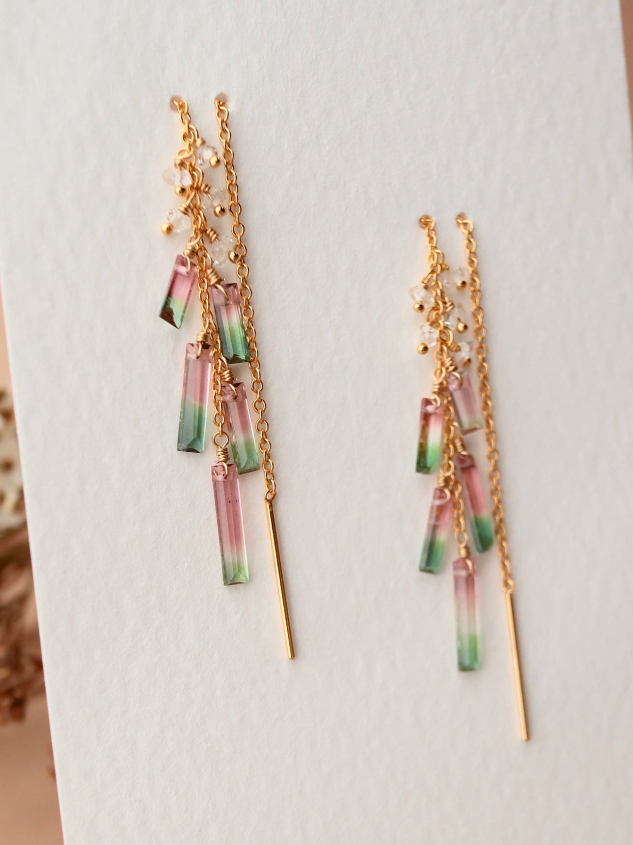 [5-piece type] Watermelon tourmaline American earrings