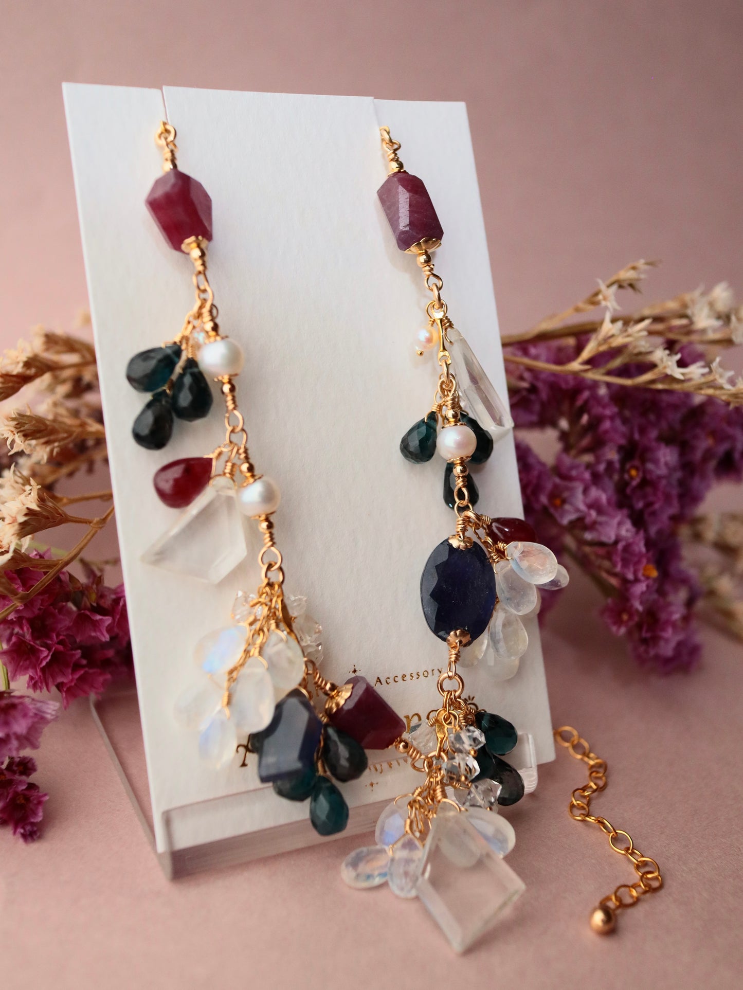 One-of-a-kind [Stories in Red] Ruby and London Blue Topaz Necklace