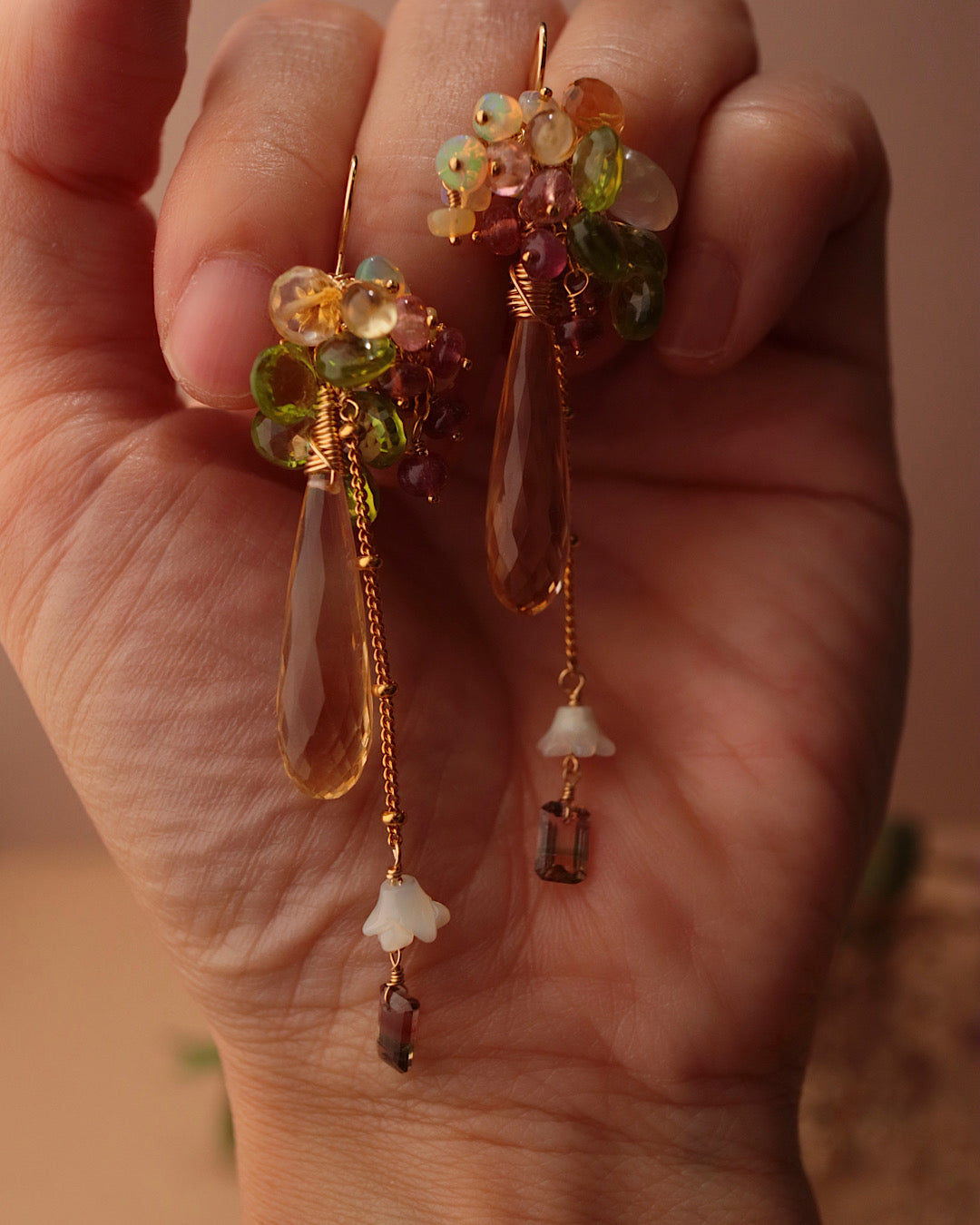 [One-of-a-kind] Bicolor Tourmaline and Citrine Earrings