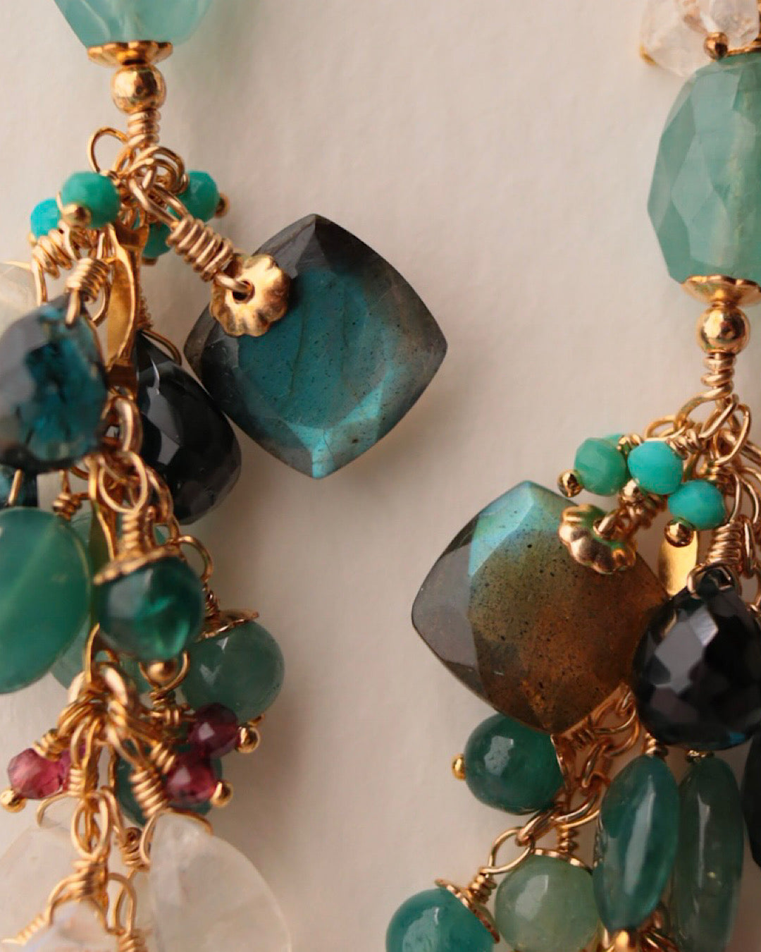Grandidierite and London Blue Topaz Long Earrings