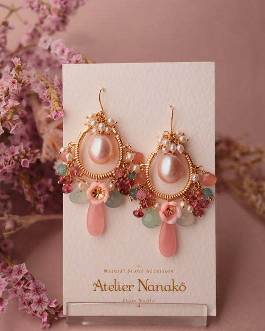 Romantic-hued chandelier earrings with large freshwater pearls